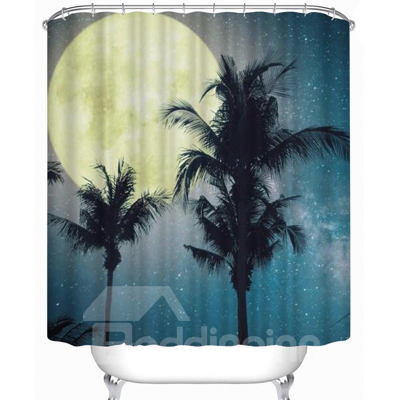 Moon and Palms Pattern Polyester Waterproof and Eco-friendly 3D Shower Curtain - Image 2
