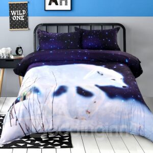 Vivilinen 3D White Wolf Walking in Snow Printed 4-Piece Bedding Sets/Duvet Covers