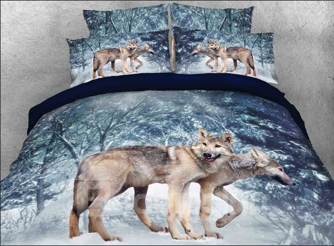 3D Wolf in Winter Forest Printed 4-Piece Bedding Sets/Duvet Covers Microfiber - Image 2