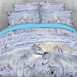 3D Snow Wolf Family Printed 4-Piece Duvet Cover Set Animal Print Bedding Set