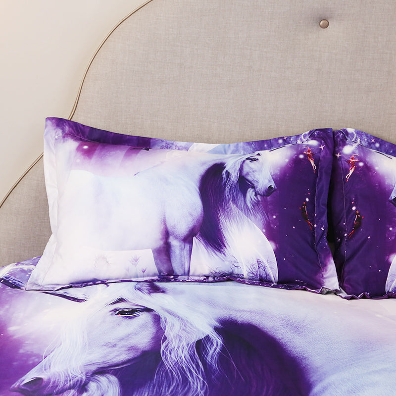 Purple Unicorn Duvet Cover Set, King Size, 4-Piece Bedding Set of Duvet Cover Flat Sheet Pillowcases - Image 4