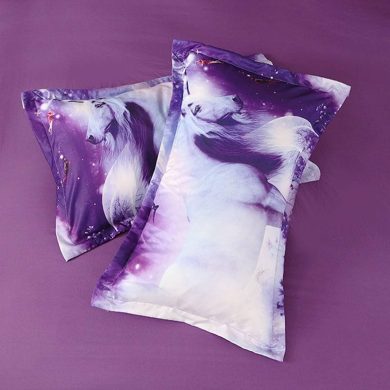 Purple Unicorn Duvet Cover Set, King Size, 4-Piece Bedding Set of Duvet Cover Flat Sheet Pillowcases - Image 5