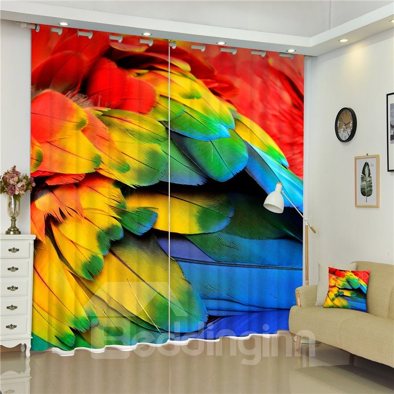 3D Beautiful and Bright Animal Feathers Printed Thick Polyester Decorative and Creative Curtain - Image 3