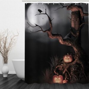 3D Ancient Tree in Moon Sky Polyester Waterproof and Eco-friendly Shower Curtain
