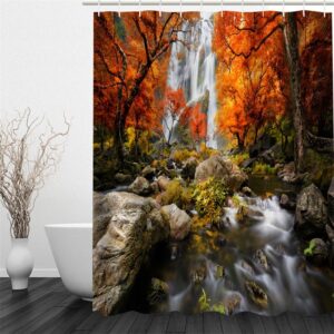 Waterfall and Trees Polyester Waterproof and Eco-friendly 3D Shower Curtain