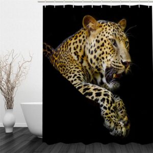 Leopard Pattern Polyester Waterproof and Eco-friendly 3D Black Shower Curtain