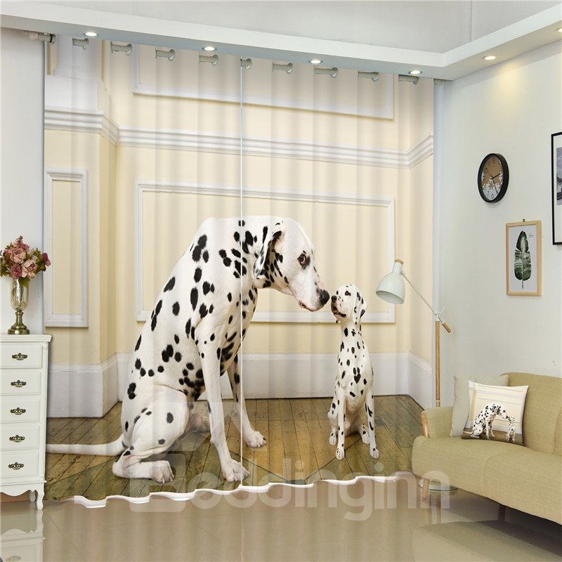 3D Dalmatian Dog with Its Baby Printed Thick Polyester Custom Curtain for Living Room - Image 9