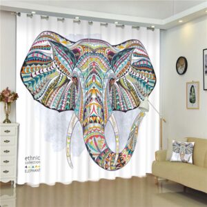 3D Elephant Head Printed Ethnic Style Thick Polyester 2 Pieces Decorative Custom Curtain