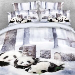 Panda Cub in Snow Printed 4-Piece 3D Bedding Sets/Duvet Cover Set