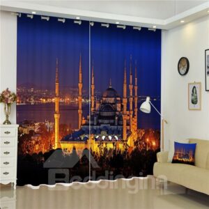 3D City Night Scenery Luxury Buildings Printed Living Room Custom Decorative Curtain