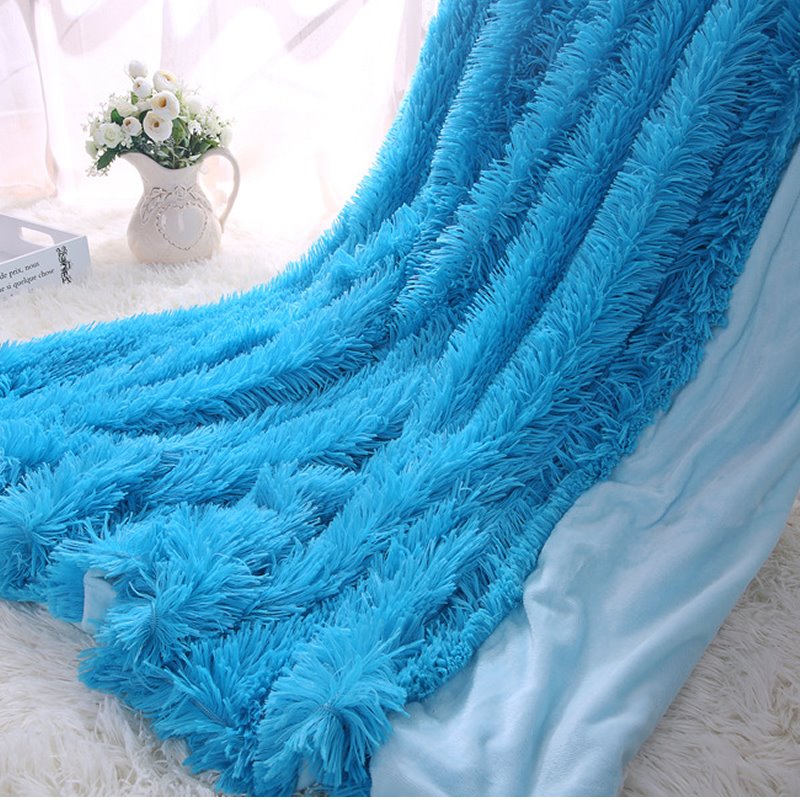 Princess Style Solid Bright Blue Soft and Fluffy Double Layer Throw Blanket - Image 2