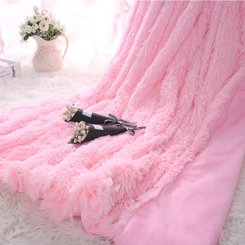 Princess Style Solid Pink Soft and Fluffy Double Layer Throw Blanket - Image 2