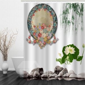 3D Mirror Flowers and Leaves Polyester Waterproof and Eco-friendly White Shower Curtain