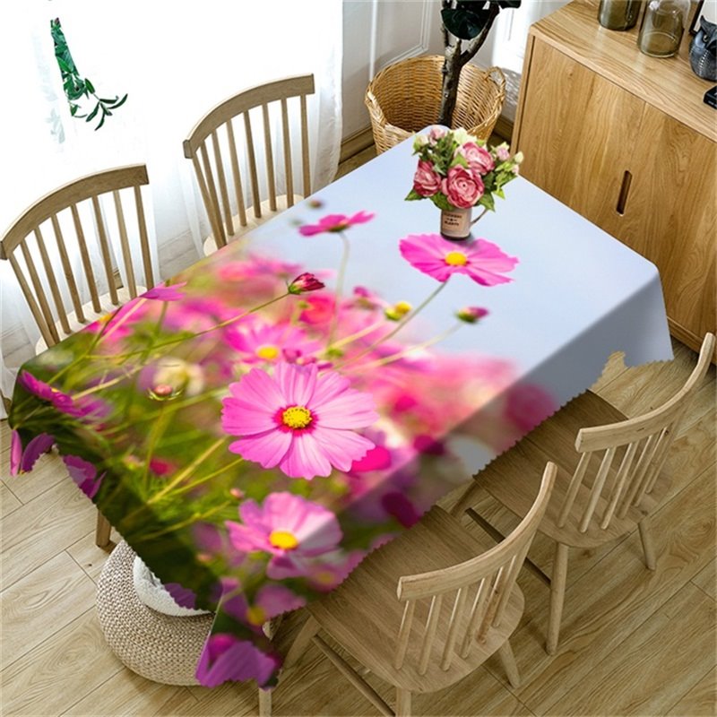 3D Pink Flowers Printed Decorative and Durable Dinning Table Cover Cloth - Image 2