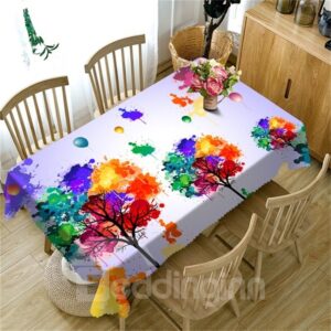 3D Colorful Trees and Balloons Printed Thick Polyester Home Decorative Dinning Table Cloth