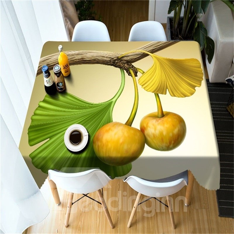 3D Yellow Ginkgo Leaves and Fruits Printed Thick Polyester Durable Table Cover Cloth - Image 7