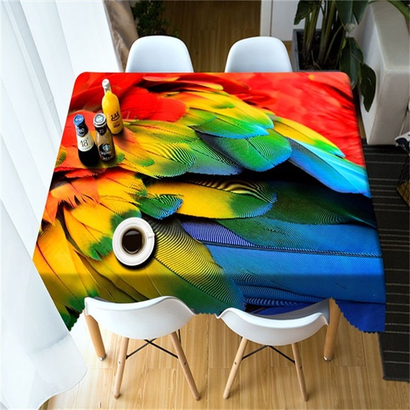 3D Bright Colored and Vivid Animal Feathers Printed Thick Polyester Table Cloth