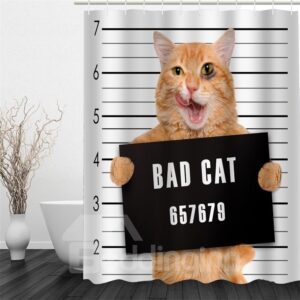 3D Bad Cat Pattern Polyester Waterproof Antibacterial and Eco-friendly White Shower Curtain