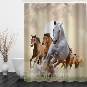 3D Running Horses Pattern Polyester Waterproof Antibacterial and Eco-friendly Shower Curtain