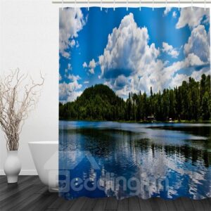 Blue Sky Reflected in Lake Pattern Polyester Waterproof Mouldproof and Eco-friendly Shower Curtain