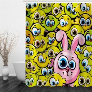 3D Rabbit and Birds Polyester Waterproof Antibacterial and Eco-friendly Shower Curtain