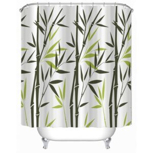 3D Green Bamboos Printed Polyester Waterproof Antibacterial and Eco-friendly Shower Curtain