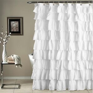 3D White Laces Polyester Waterproof Antibacterial and Eco-friendly Shower Curtain