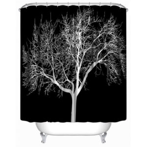 3D Black Background with Tree Printed Polyester Waterproof Antibacterial and Eco-friendly Shower Curtain