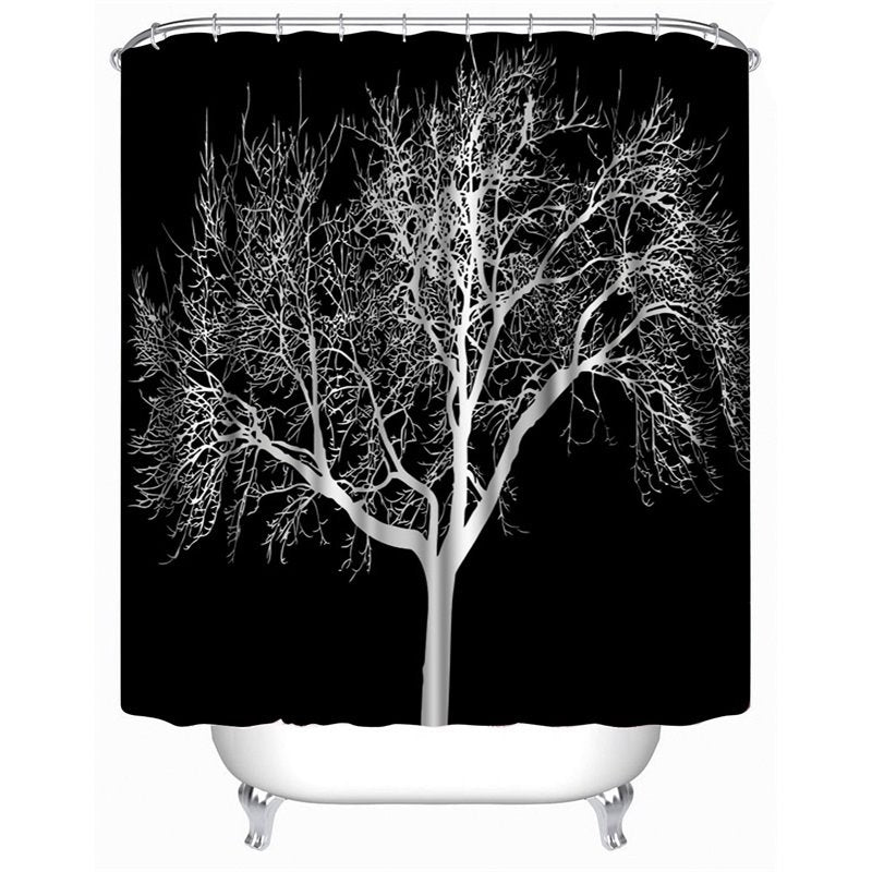 3D Black Background with Tree Printed Polyester Waterproof Antibacterial and Eco-friendly Shower Curtain - Image 2