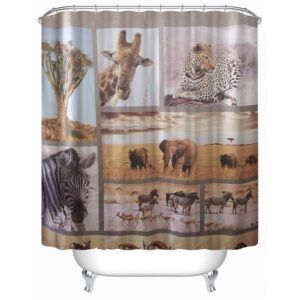 3D Elephants Zebras Leopards and Giraffes Polyester Waterproof Antibacterial and Eco-friendly Shower Curtain