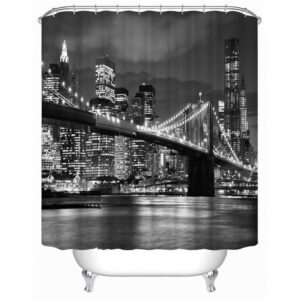 3D Bridge in Nightlight Polyester Waterproof Antibacterial and Eco-friendly Grey Shower Curtain
