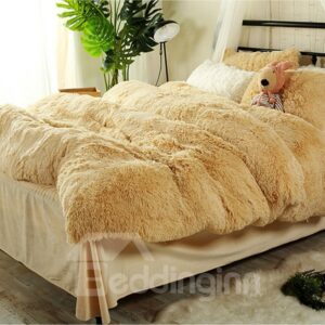 Full Size Light Khaki Super Soft Plush 4-Piece Fluffy Bedding Sets/Duvet Cover