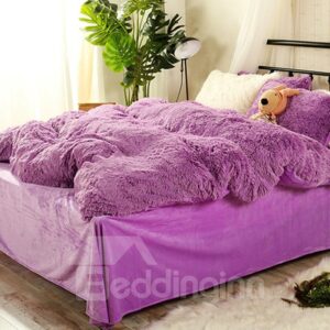Full Size Solid Purple Super Soft Plush 4-Piece Fluffy Bedding Sets/Duvet Cover