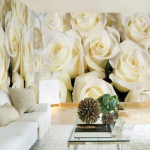 3D Beige Roses Printed Sturdy Waterproof and Eco-friendly Wall Mural