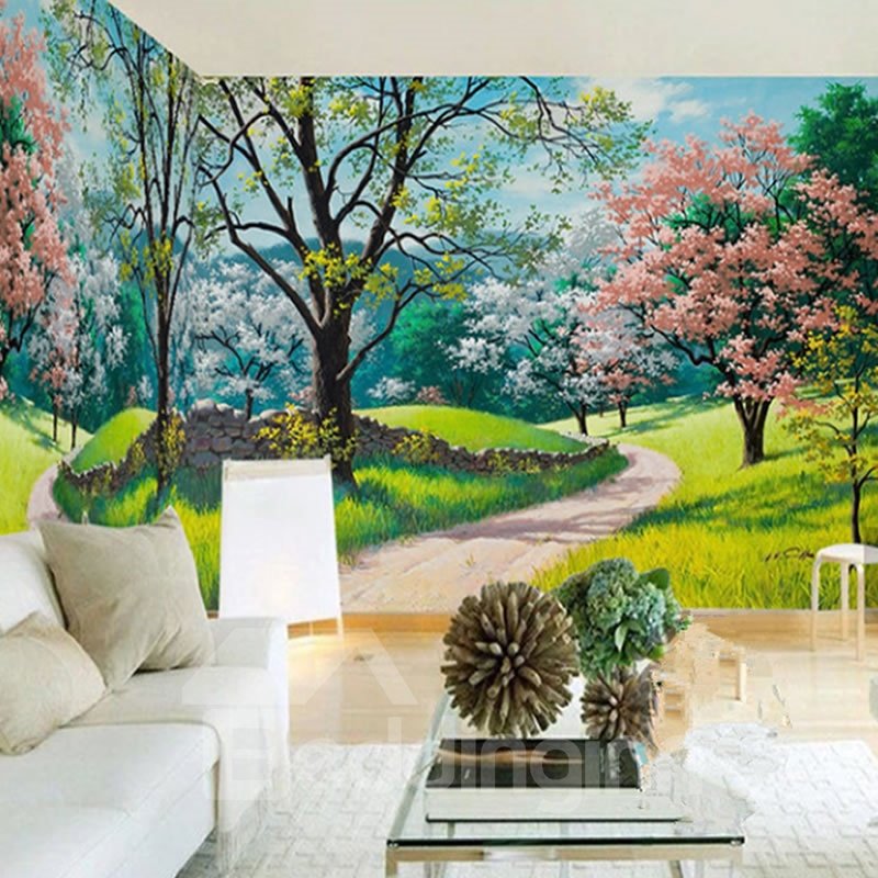 3D Trees and Lawn Printed Sturdy Waterproof and Eco-friendly Wall Mural - Image 2