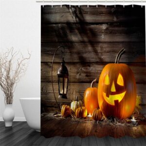 3D Halloween Jack-o-Lanterns Printed Polyester Waterproof Antibacterial and Eco-friendly Shower Curtain