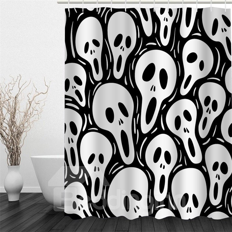3D White Skulls Printed Polyester Waterproof Antibacterial and Eco-friendly Shower Curtain - Image 2