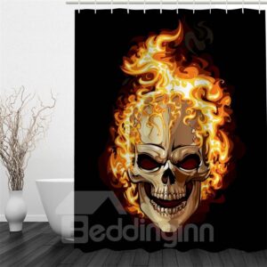 3D Flaring Skull Polyester Waterproof Antibacterial and Eco-friendly Black Shower Curtain