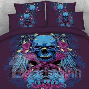 Halloween Skull with Crossing Pistols Printed 4-Piece 3D Duvet Cover Set/Bedding Set Microfiber