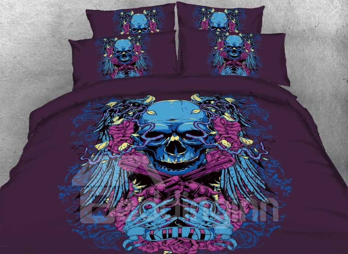 Halloween Skull with Crossing Pistols Printed 4-Piece 3D Duvet Cover Set/Bedding Set Microfiber - Image 3