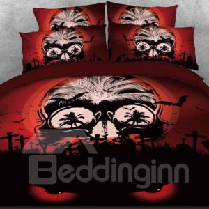 Halloween Spooky Skull Printed 4-Piece 3D Bedding Sets/Duvet Covers Microfiber
