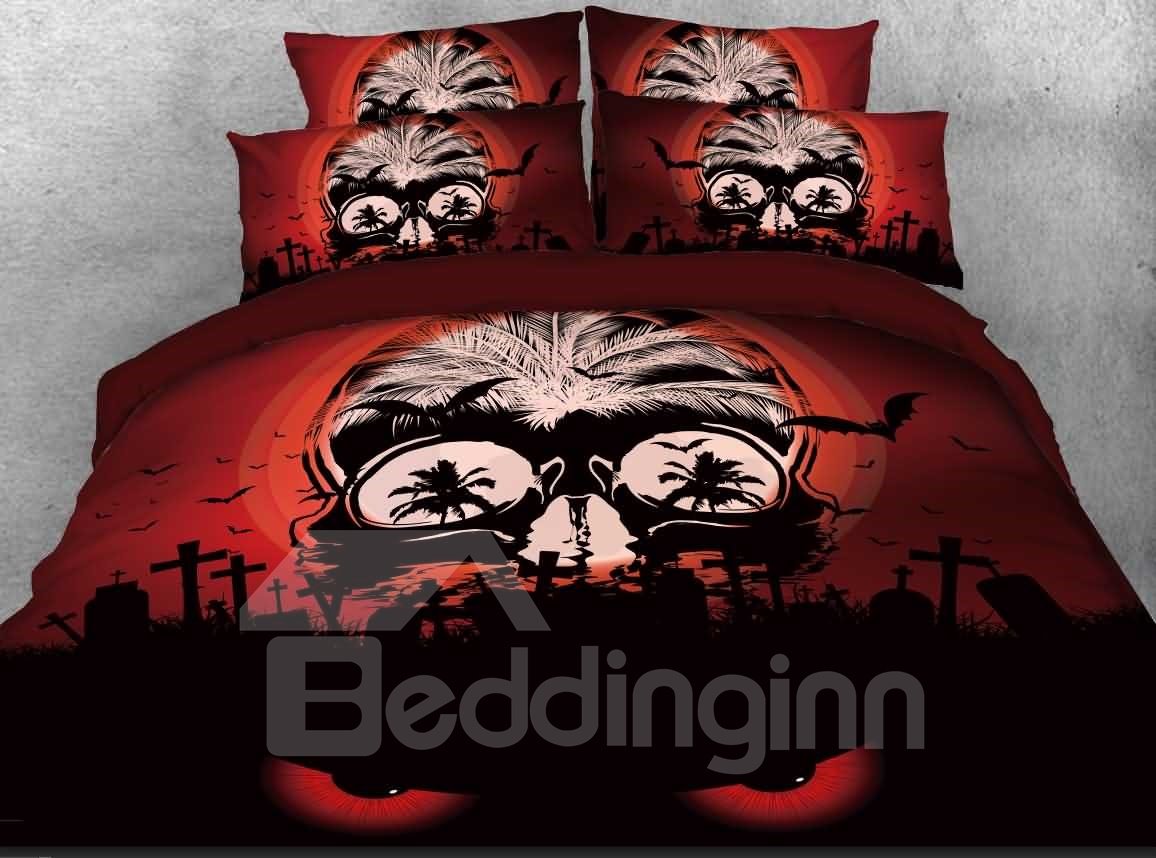 Halloween Spooky Skull Printed 4-Piece 3D Bedding Sets/Duvet Covers Microfiber