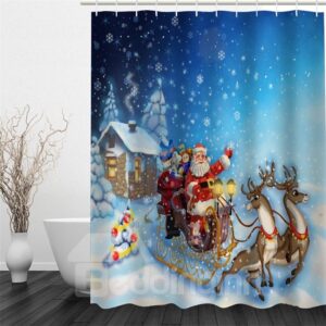 3D Christmas Father Sending Gifts Polyester Waterproof Antibacterial Eco-friendly Shower Curtain