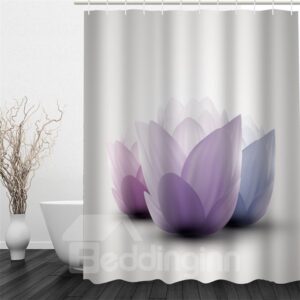 3D Purple Flowers Printed Polyester Waterproof Antibacterial Eco-friendly White Shower Curtain
