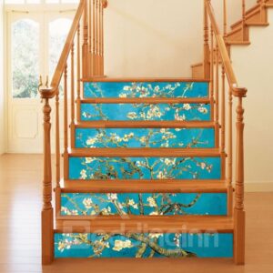 3D Floral Tree 6-Piece PVC Waterproof Eco-friendly Self-Adhesive Stair Mural