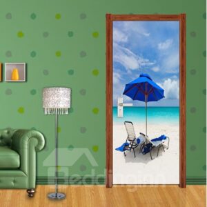 30¡Á79in Beach PVC Environmental Waterproof Self-Adhesive 3D Door Mural