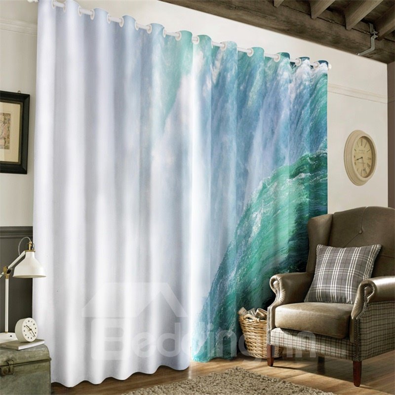 3D Rolling Waving Seas Printed Natural Power Printed 2 Panels Decorative Custom Curtain - Image 6