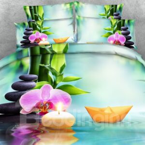 3D Phalaenopsis and Paper Boat Printed 4-Piece Bedding Sets/Duvet Covers