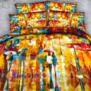 City in Rain Printed 4-Piece 3D Bedding Sets/Duvet Covers