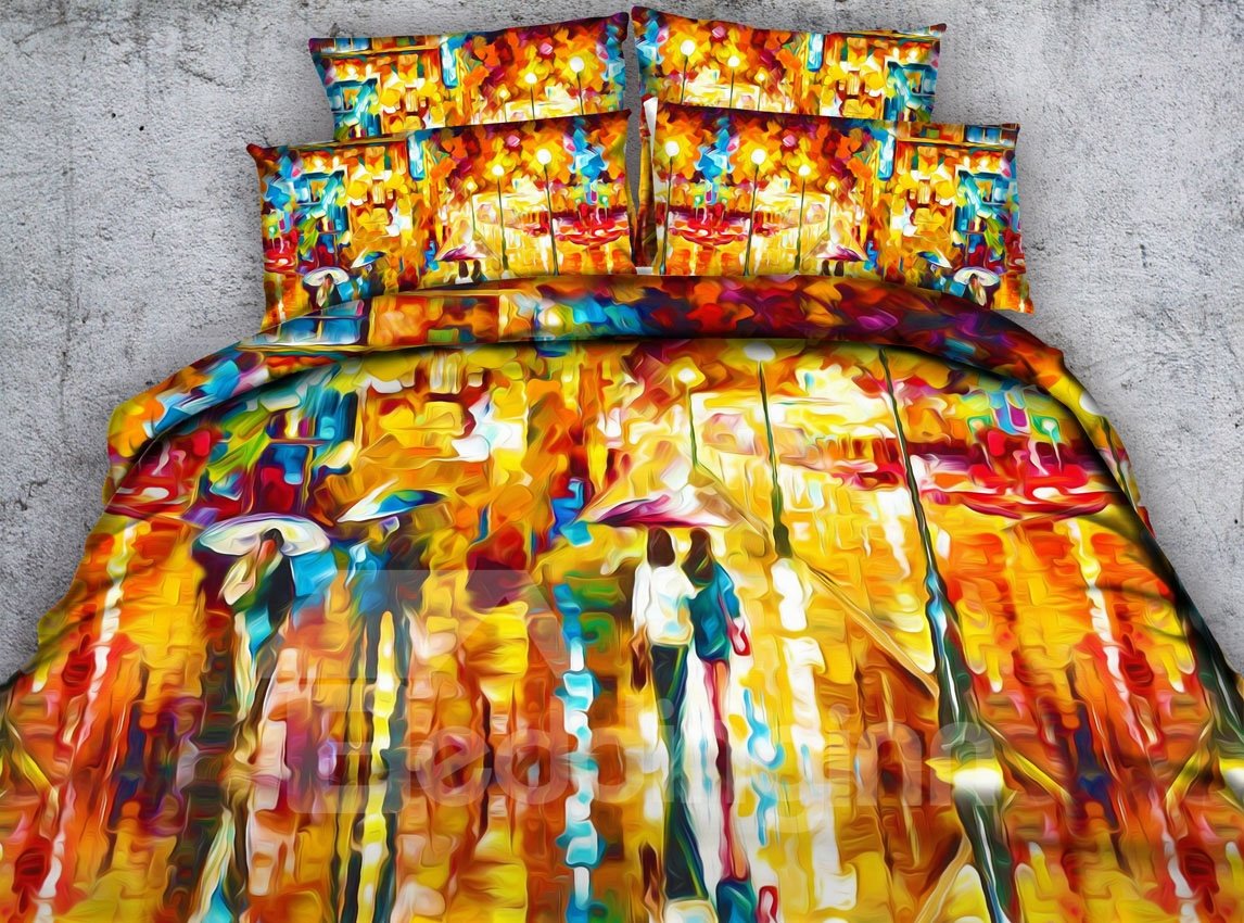 City in Rain Printed 4-Piece 3D Bedding Sets/Duvet Covers - Image 5